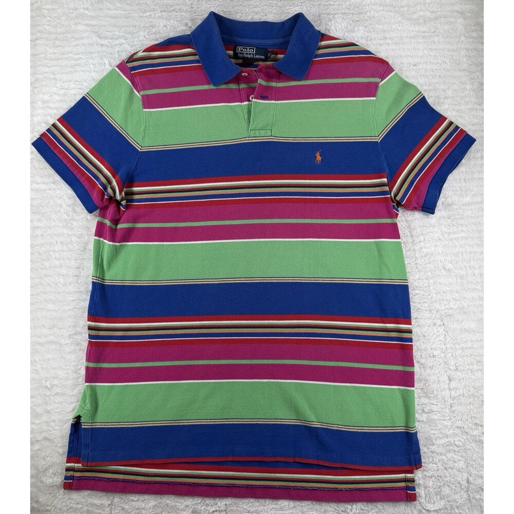 Polo Ralph Lauren Polo Shirt Mens XL Multicolor Striped Short Sleeve Cotton Pony
